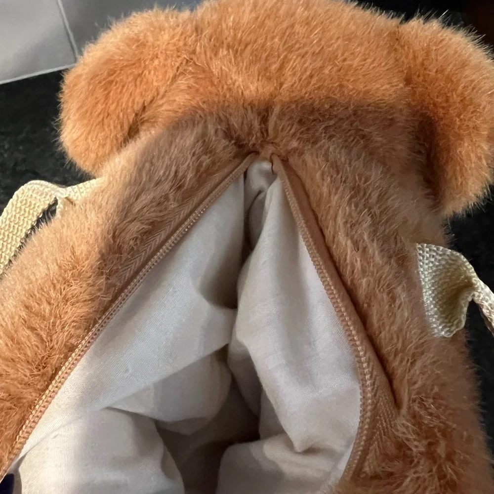 Fancy Zoo Plush Stuffed Animal Purse Brown Bear Handbag Zipper Closure Kids 12